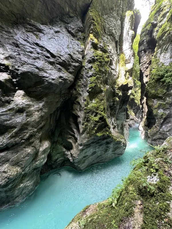 Tolmin gorge — turquoise Soča river between cliffs