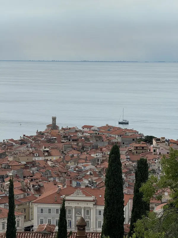 Piran old town and Adriatic coast from above